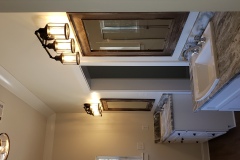 Master bath vanities with lights on